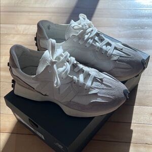 Stylish White and Gray Sneakers